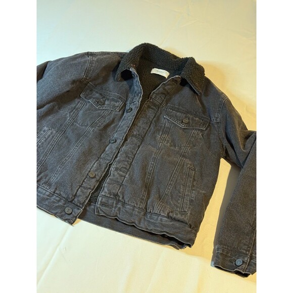 KanCan Los Angeles  Womens Large Jean Jacket TRUCKER Black Denim Fleece Lined - Picture 1 of 8